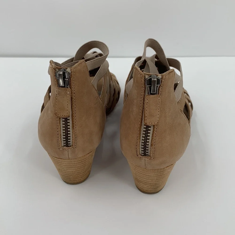 Eileen Fisher Oodle suede strappy gladiator sandal shoe tan cross cross wedge 7